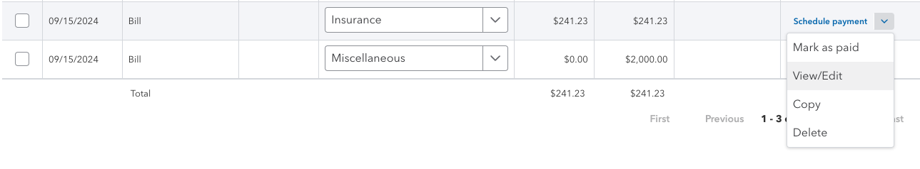 Edit Bill for Payment